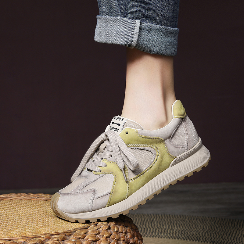 Cuique 2024 Leather Color-Block Wedge Sneakers
