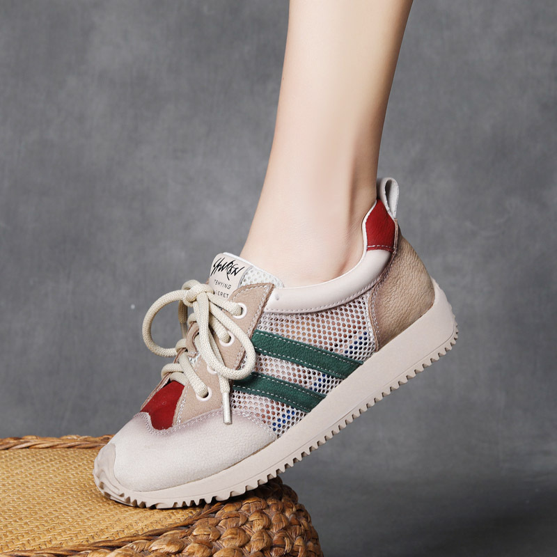 Jishu 2024 Mesh Leather Lace-Up Casual Shoes