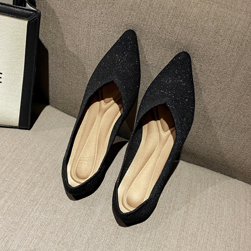 Knit Pointed Boat Shoes Soft Sole Flats