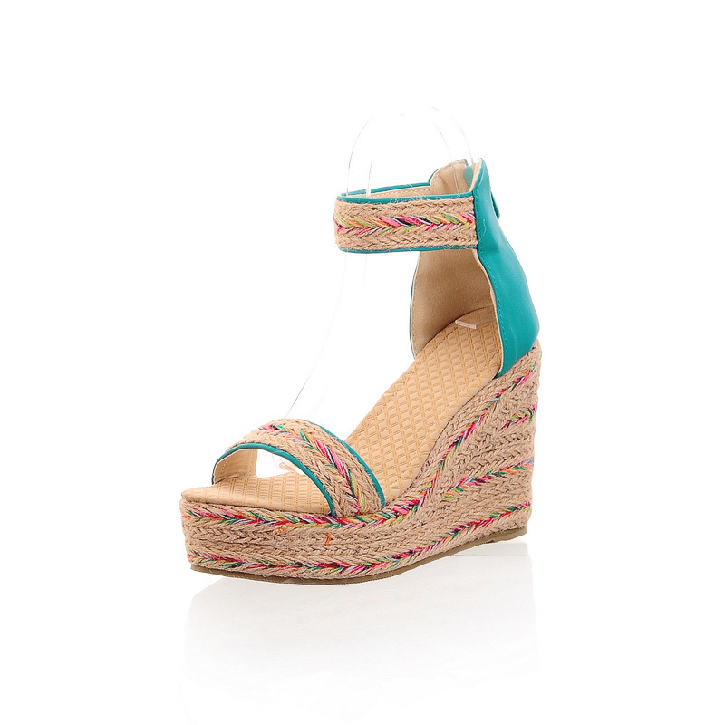 2025 Summer Big Size Open Toe Straw Wedges