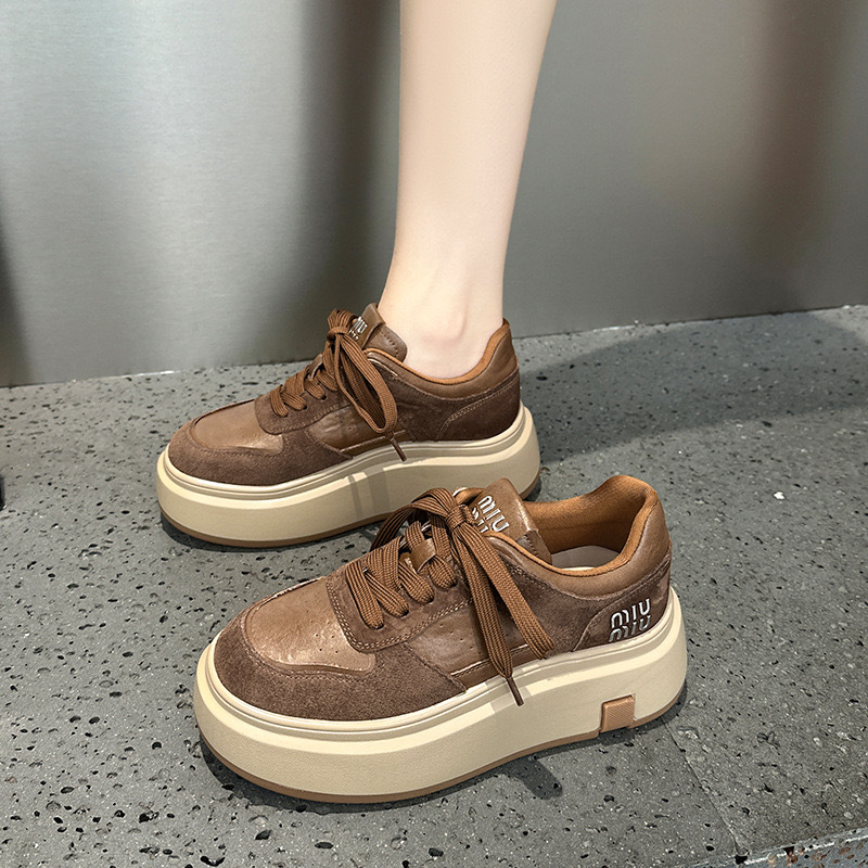 2024 Autumn Leather Chunky Heel Athletic Shoes