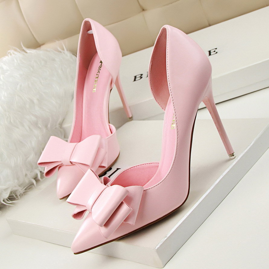French fairy blue bow side hollow ladies' high heels