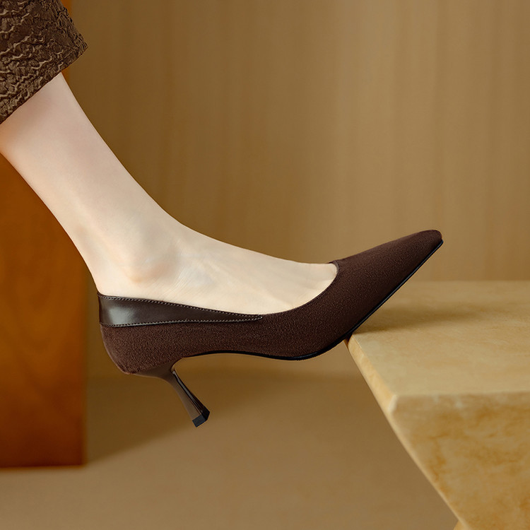 2025 Matte Leather Pointed Office Heels
