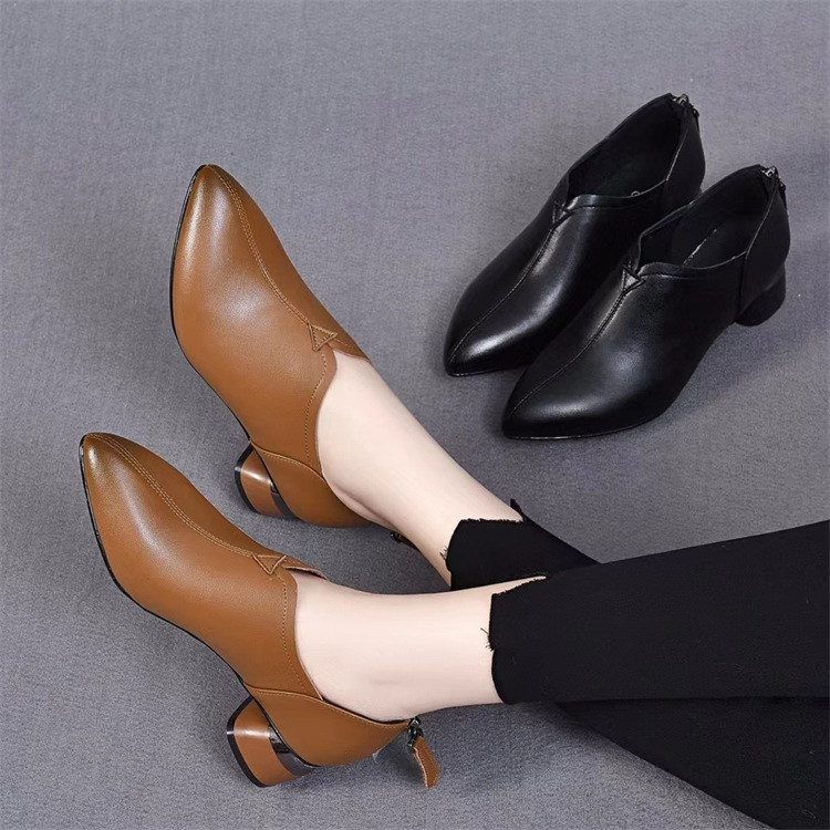Autumn Soft Leather Mid Heel Loafers 2025