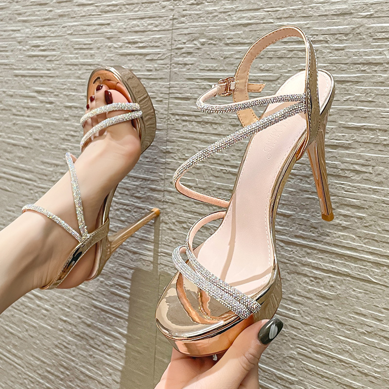 Summer rhinestone stiletto versatile ladies' high heel sandals