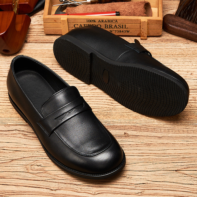 Simple Fashion Men's Loafers, Black Soft Leather Comfort