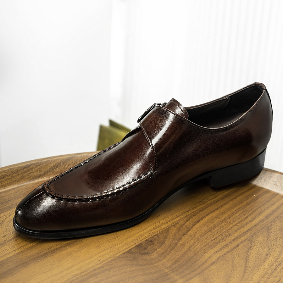 British Cowhide Pointed Monk Shoes, Buckle