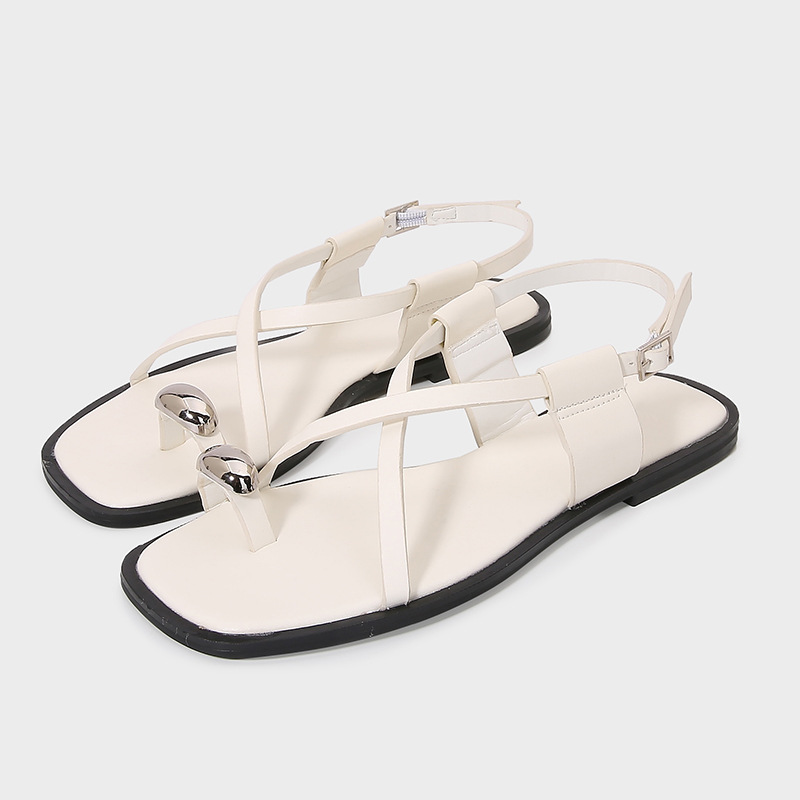 ZA 2025 Metal-Trimmed Flat Beach Sandals for Women