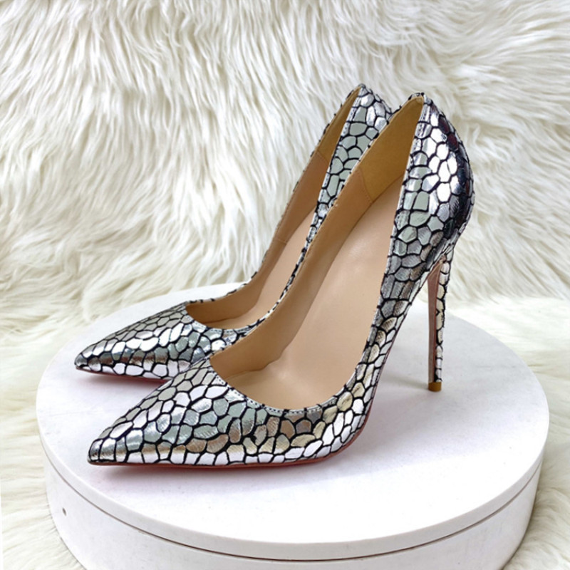 2023 Silver Snake Print 12cm Pointed Heels