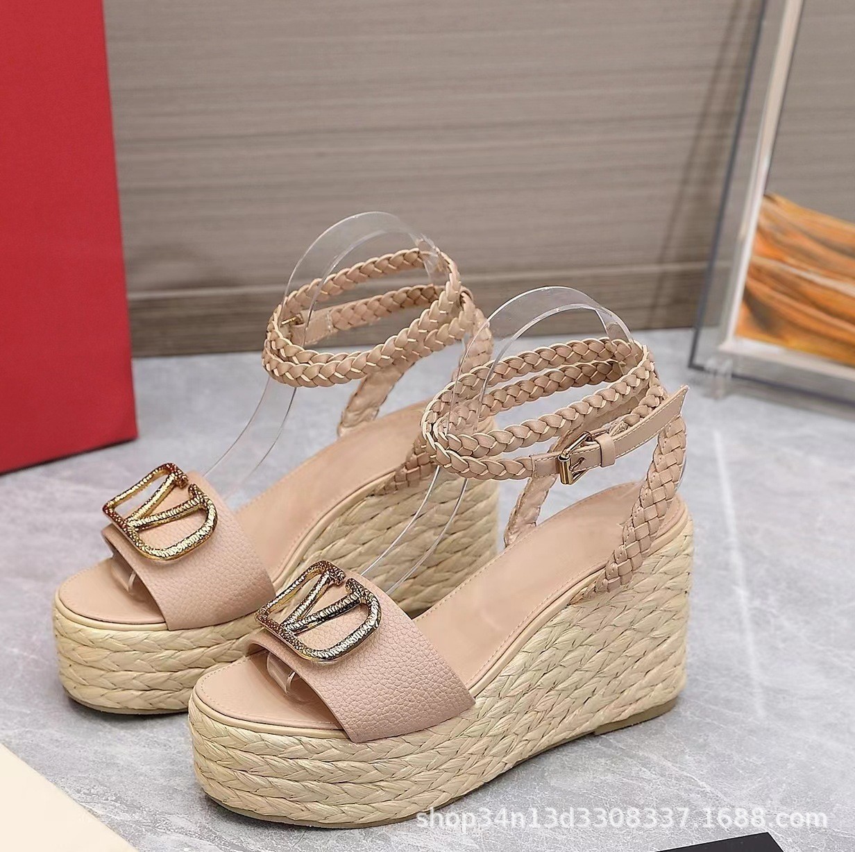 2025 Spring Summer VT Buckle Straw Wedge Sandals