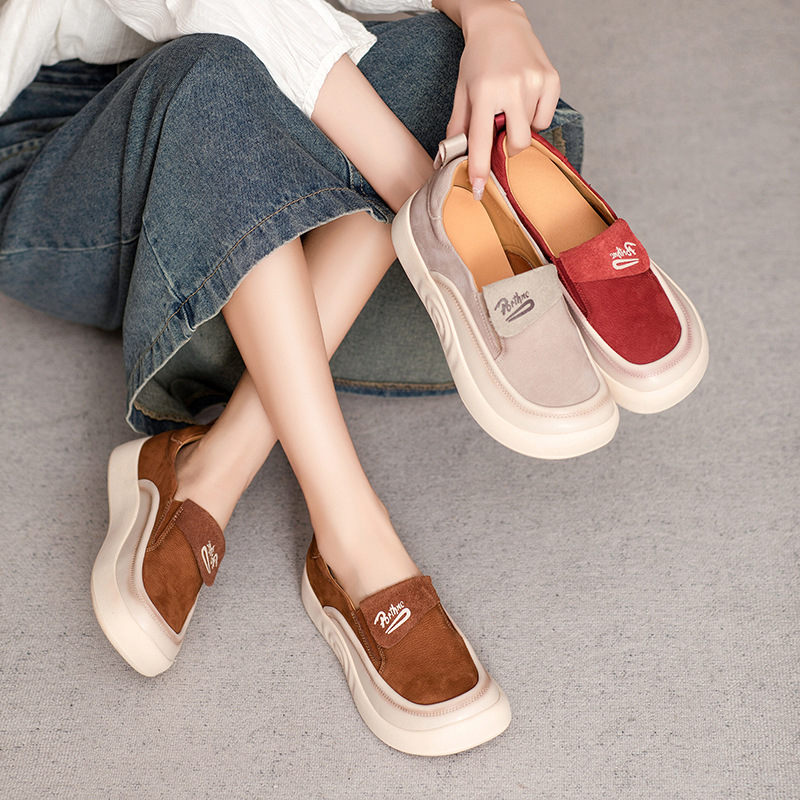 2025 Spring/Fall Retro Thick-soled Leather Slip-on Shoes