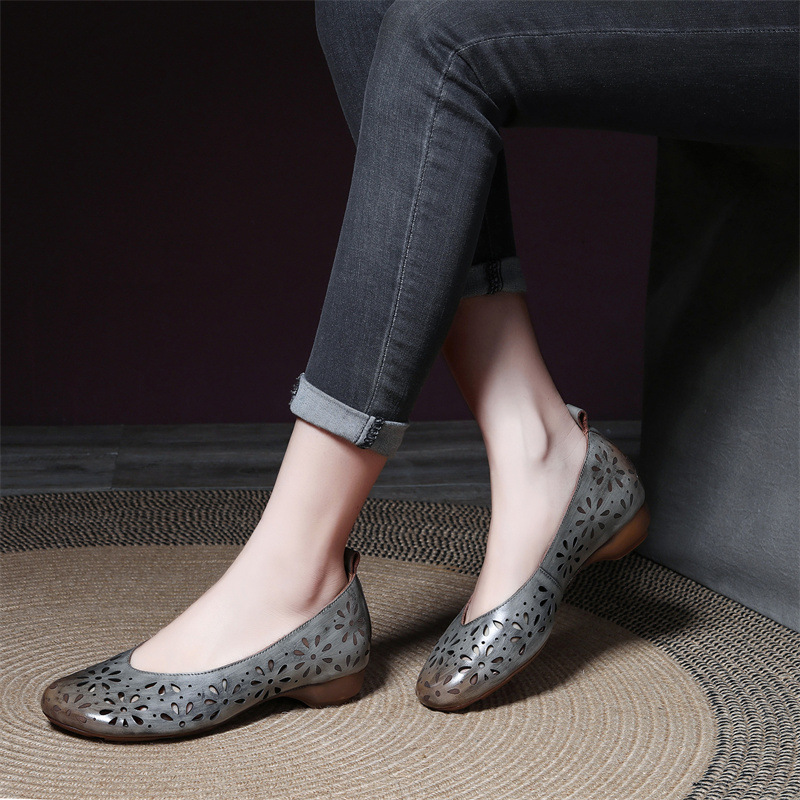 2024 Vintage Leather Wipe Mom Flat Shoes