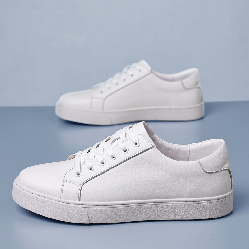 British genuine leather men's casual plimsolls top layer cowhide white shoes men's sports leather shoes