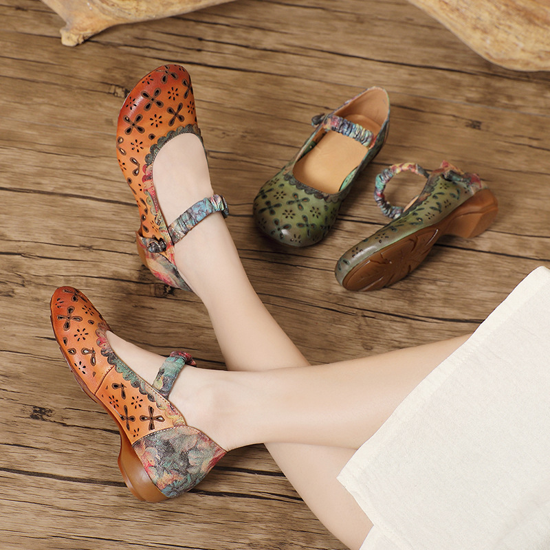 Handmade Patchwork Round Toe Leather Shoes