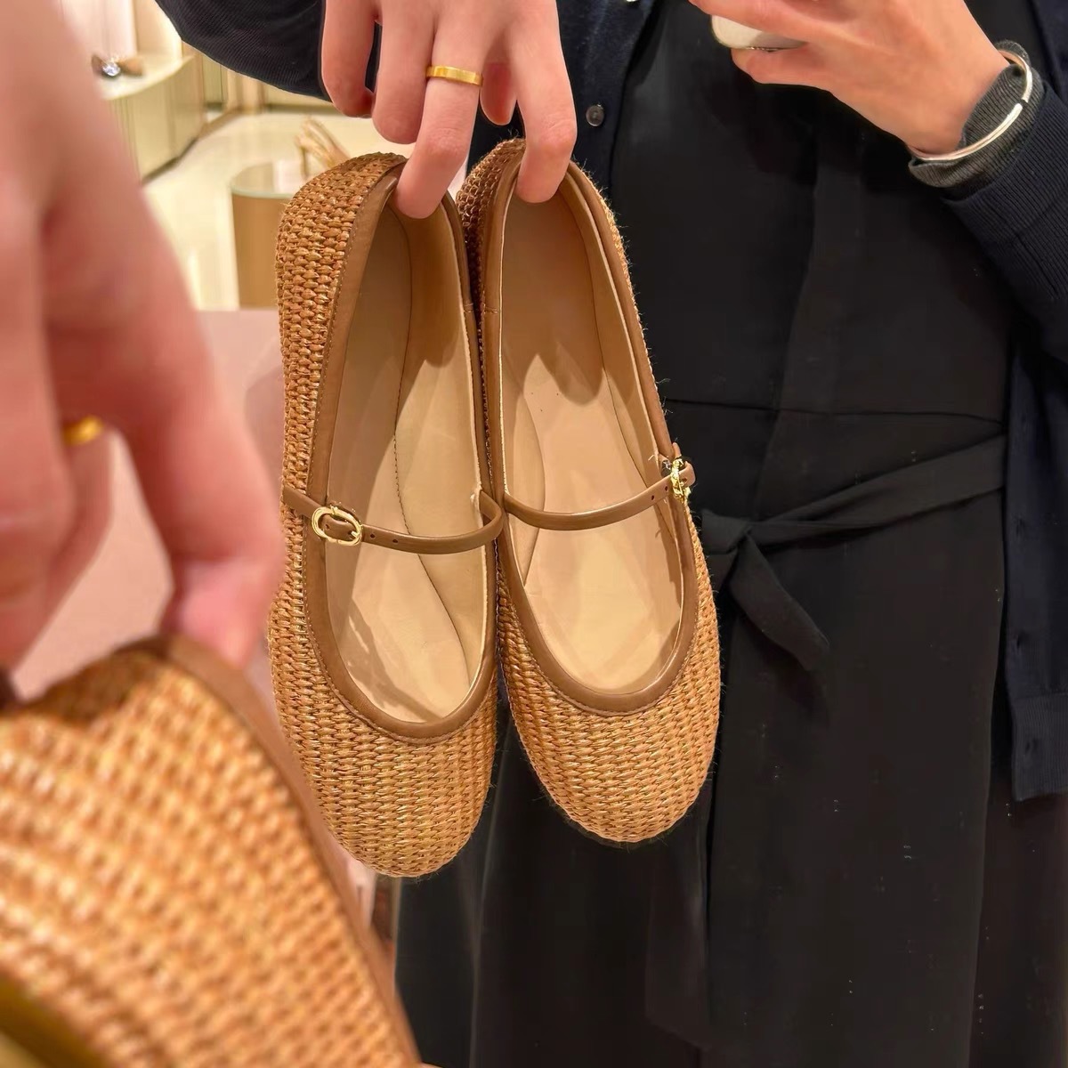 Spring Sheepskin Straw Weaved Mary Jane Flats
