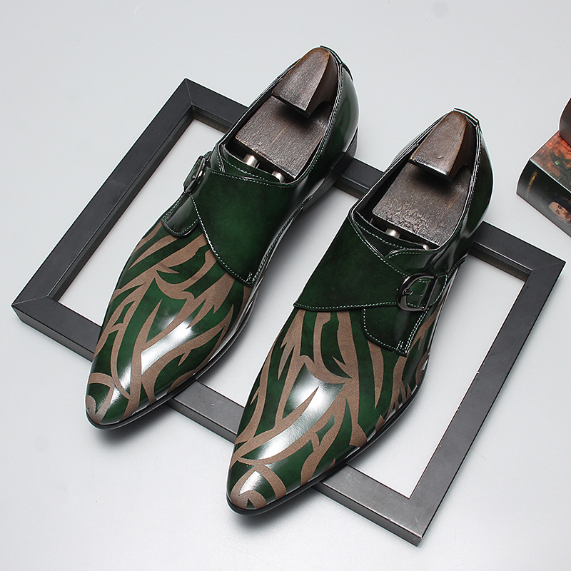 Spring Shiny Leather Pointed Dress Monk Shoes