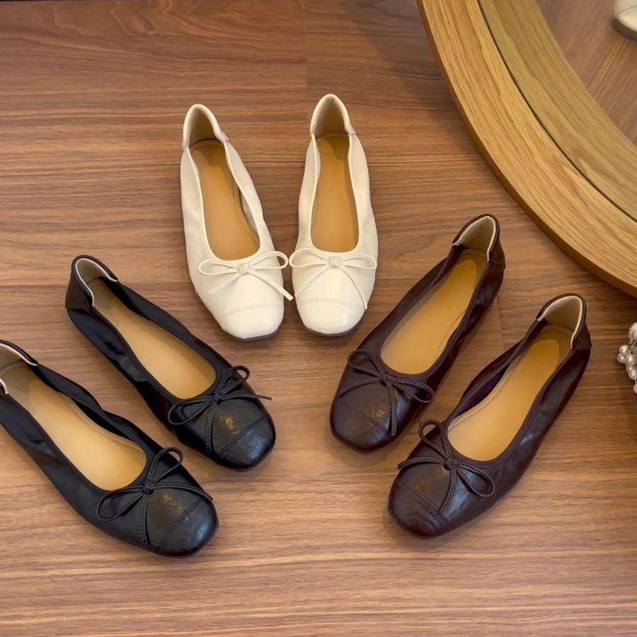 Retro Sheepskin Bow - Knot Ballet Shoes