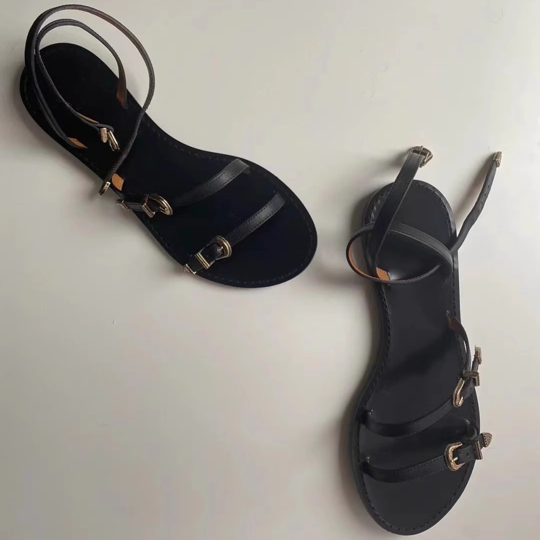 2024 French Leather Thin-Strap Beach Roman Sandals for Women