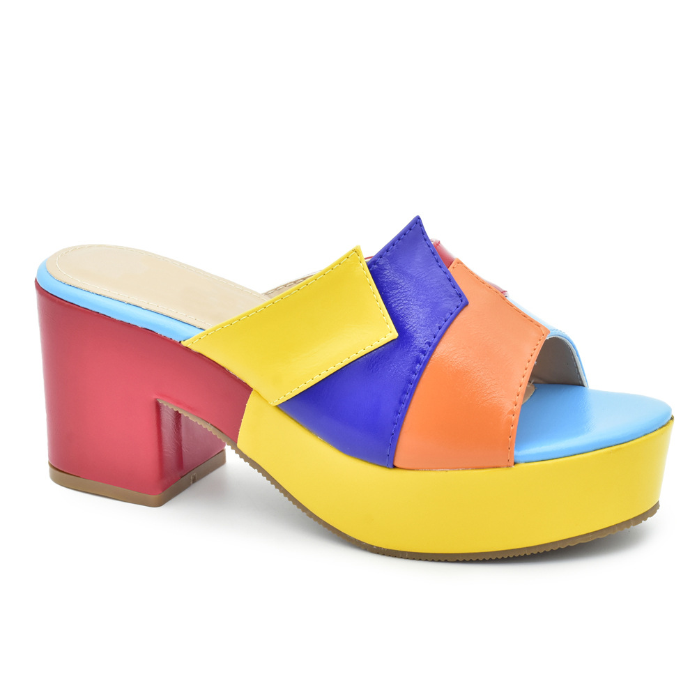 Summer colorful thick-heeled sweet ladies' sandals