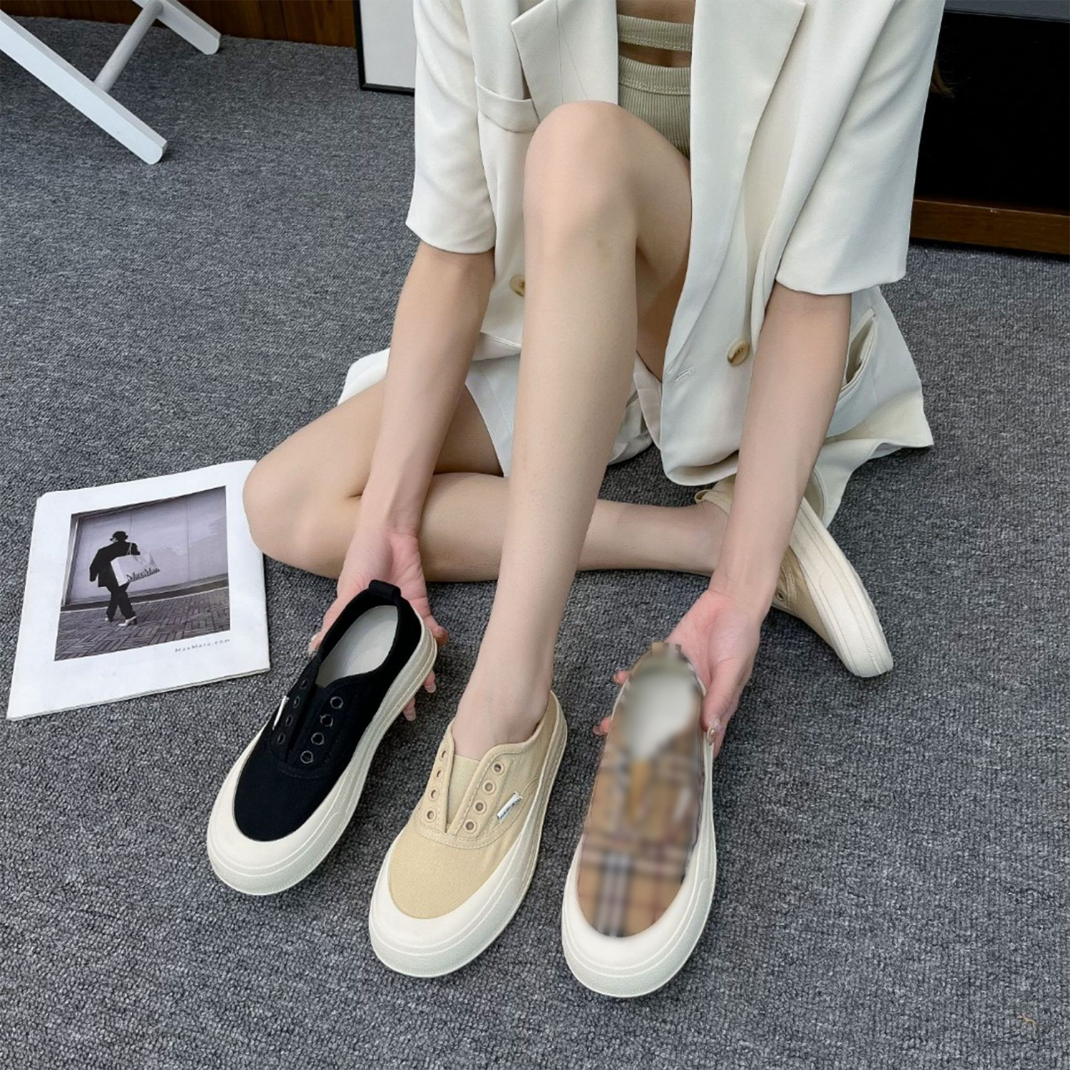 2024 Summer Canvas Slip-on Thick-soled Casual Shoes