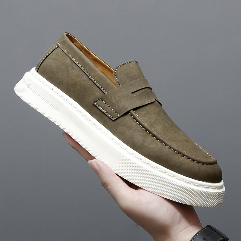 Men's Cowhide Loafer Slip - ons, Thick - soled Youth Trendy All - season Shoes