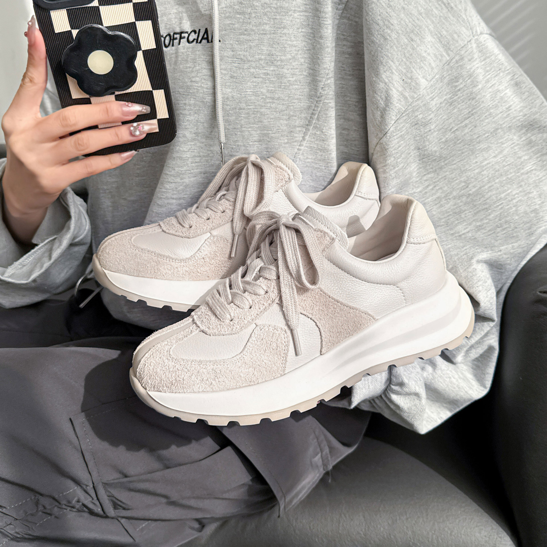 2025 Full Grain Leather Contoured Lace-Up Trainers