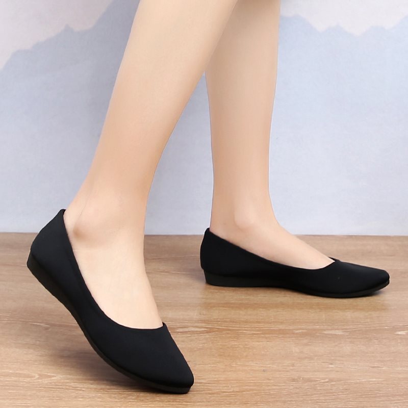 Black Traditional Work Flats Non-Slip