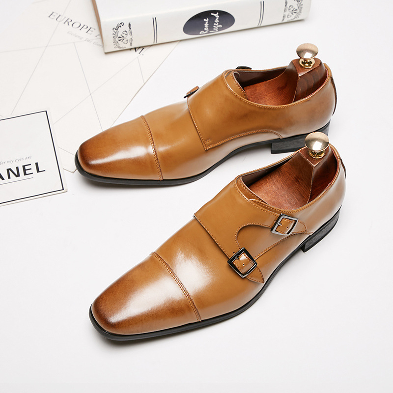 Men's genuine leather buckle monk business formal leather shoes