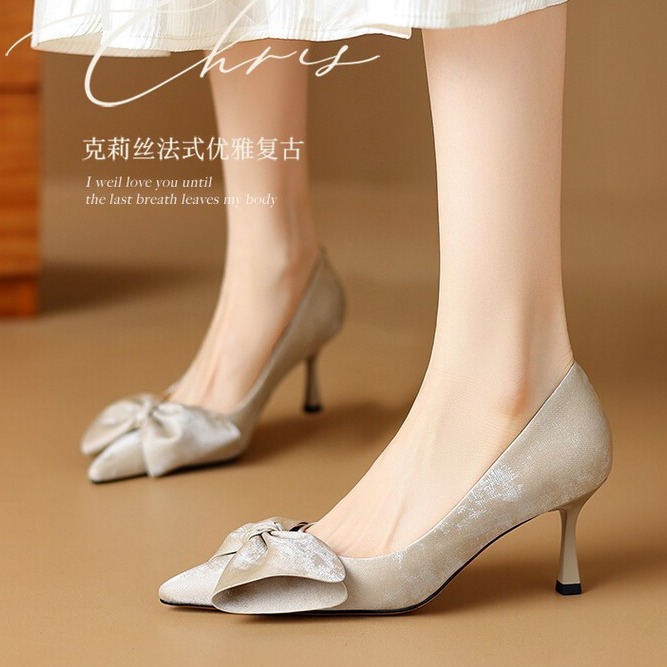 Bowknot Leather Banquet Heels Chengdu Handmade