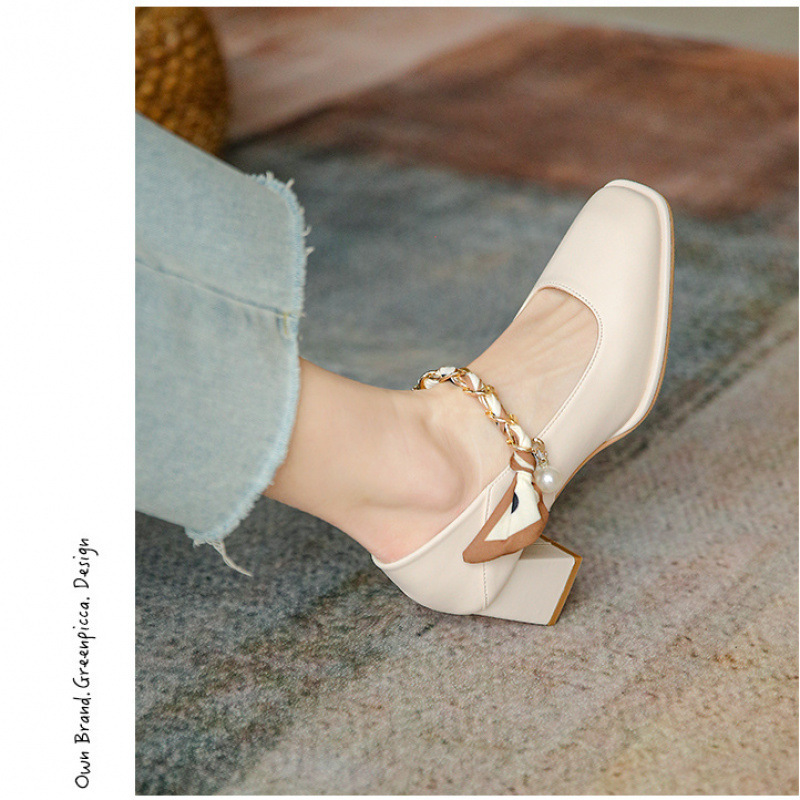 2023 Pearl Mary Jane Chunky Heels French