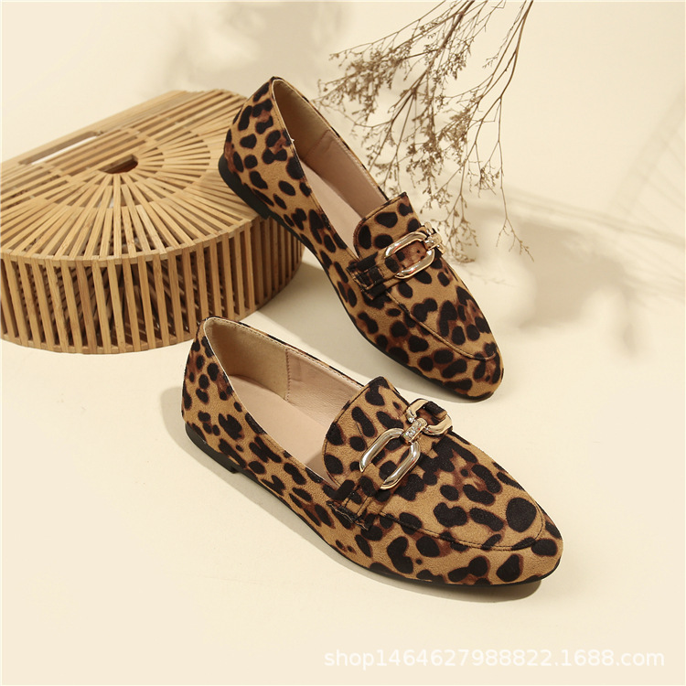 Leopard Round Toe Loafers Flat Shoes