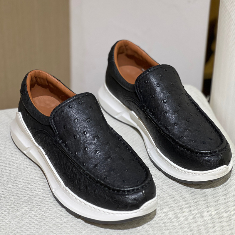 2024 New Ostrich Leather Men's Slip - on Casual Shoes