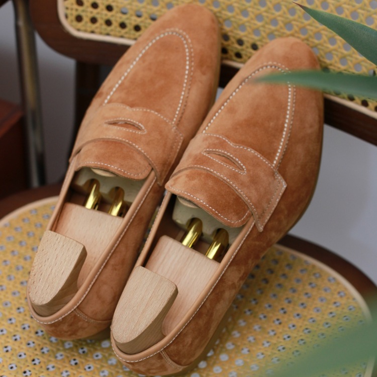 British Retro Men's Cowhide Suede Penny Loafers, Wedding Shoes