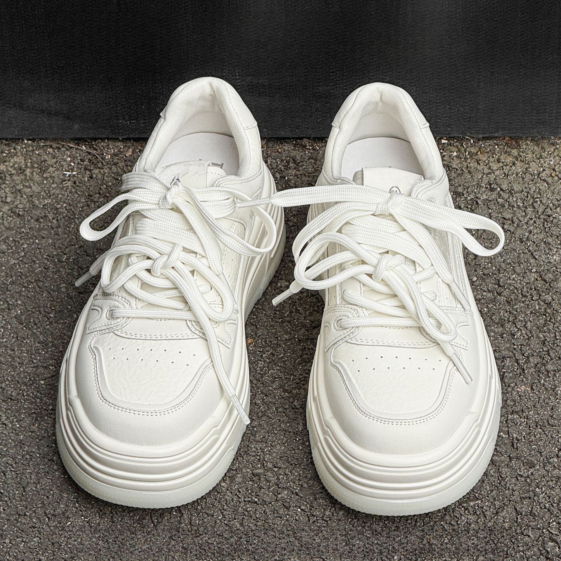 2025 Spring Double Leather White Platform Shoes