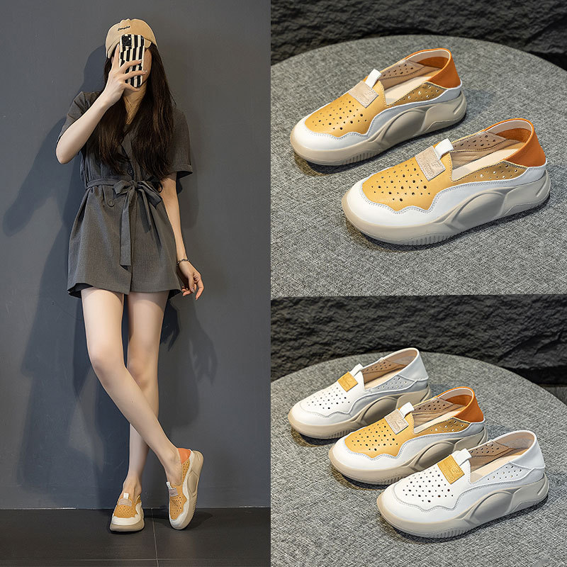 Summer New Genuine Leather White Slip-on Loafers