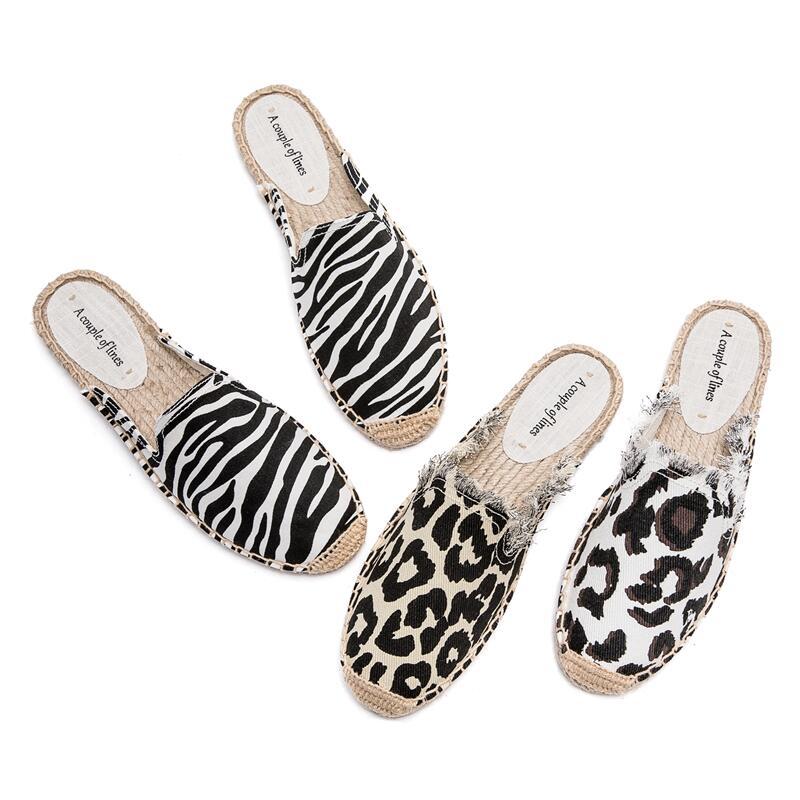 Spring Summer Cow Print Straw Fisherman Slippers
