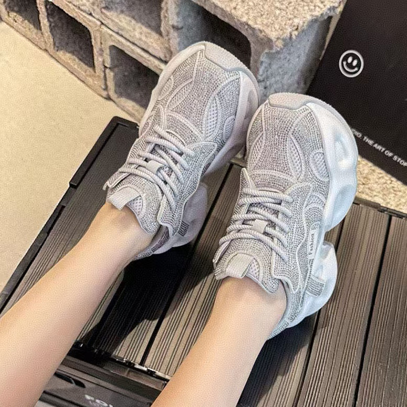 2025 Rhinestone Leather Thick Sole Elevated Shoes
