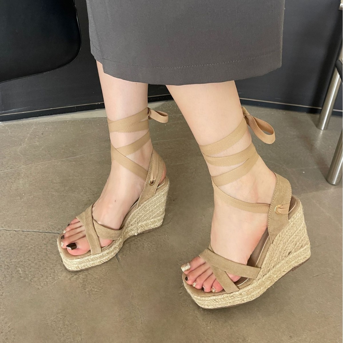 Summer New Retro Straw Wedge Roman Sandals