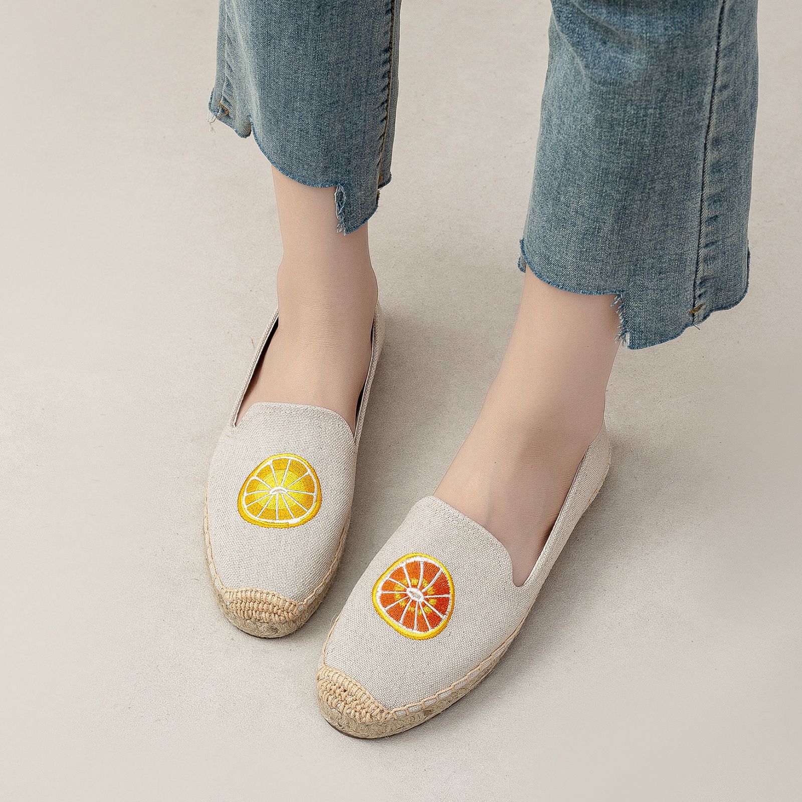 Spring Summer Embroidered Straw Fisherman Shoes