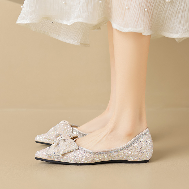 2025 Rhinestone Bowknot Pointed Flats