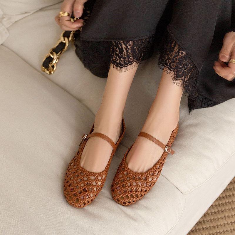 Handmade Leather Knit Mary Jane Shoes