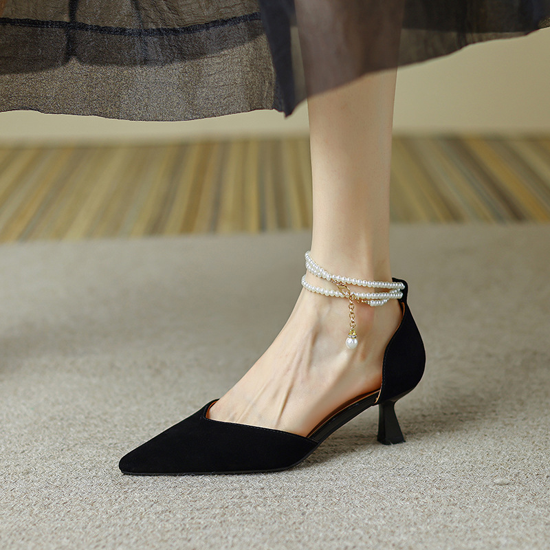 French Elegant Pearl Strap Wedding Shoes