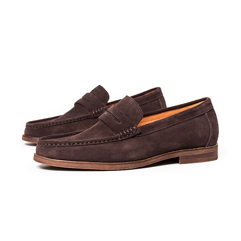 Retro Brown Low-Cut Men's Loafers, Top Grain Leather Daily