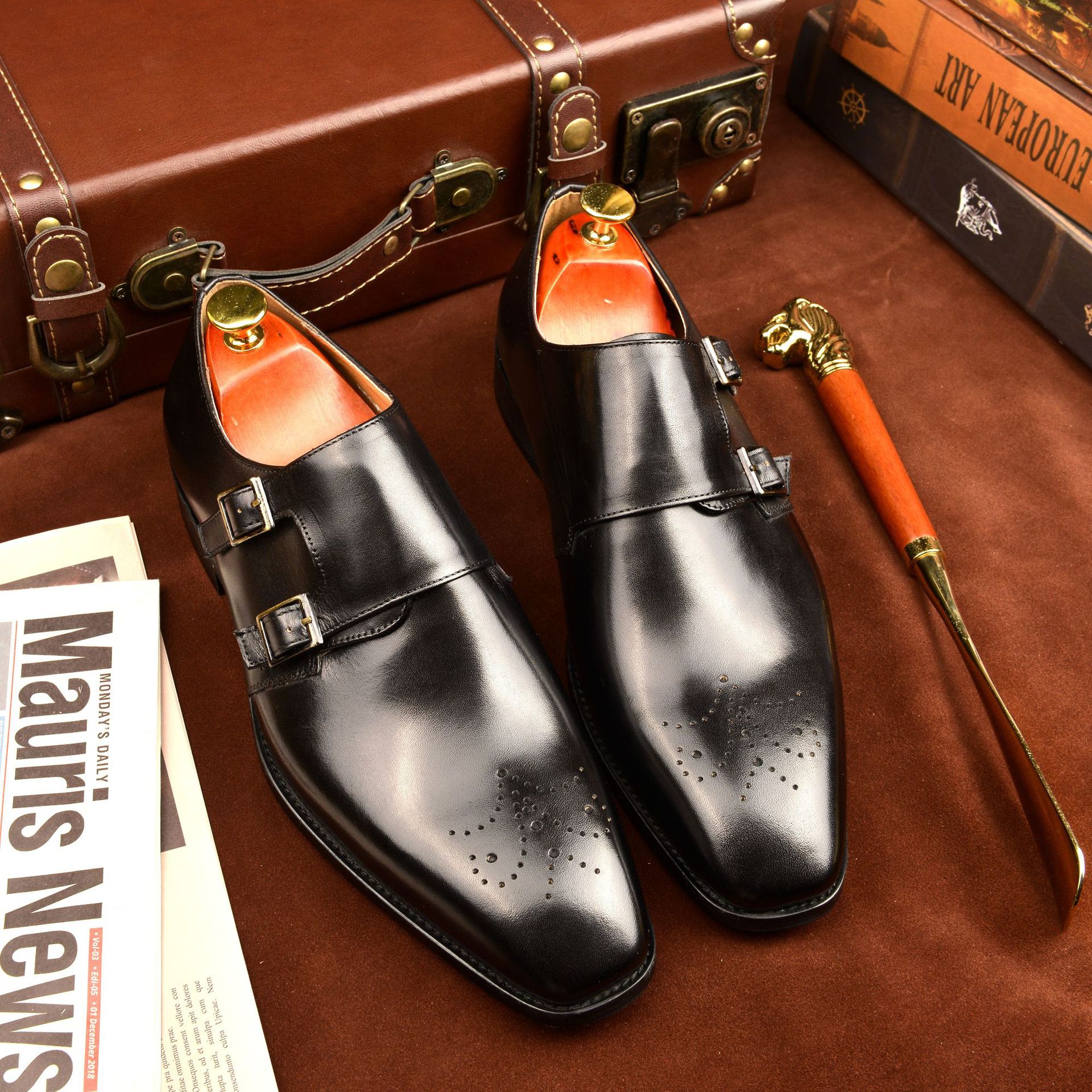 Cross - border Double Buckle Goodyear Welt Monk