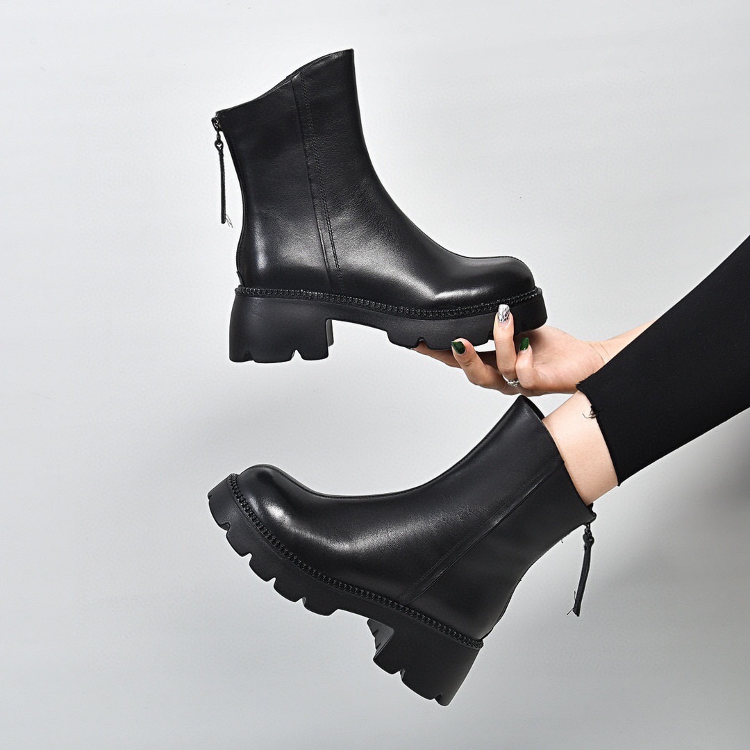 2025 Winter Genuine Leather Martin Mid - calf Boots