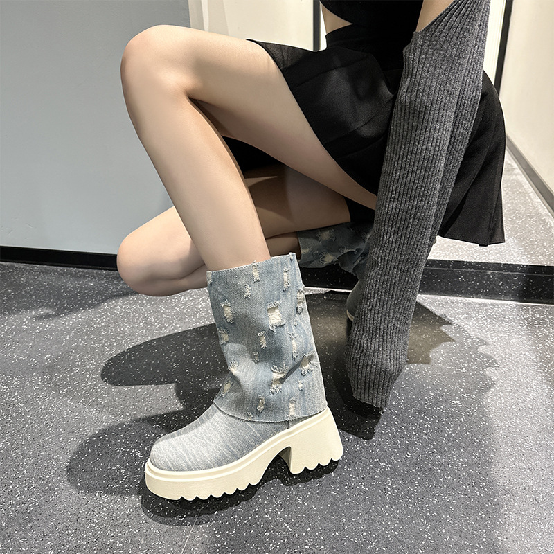 2025 Spring/Fall Thin Denim High - top Short Boots