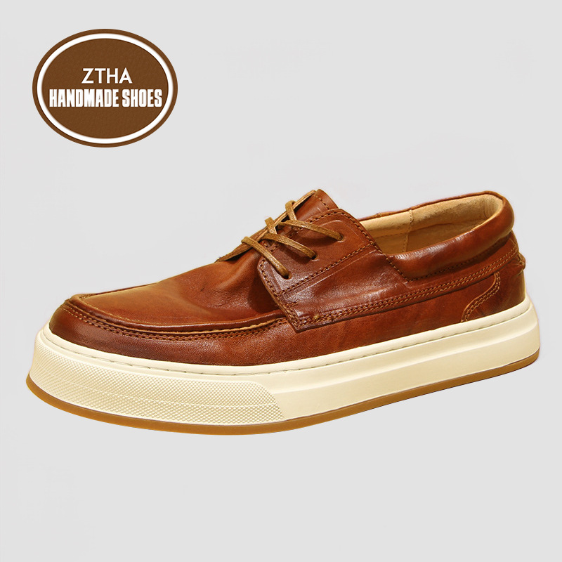 Horse leather men's shoes, washed retro fashion casual skate shoes, new workwear men's shoes