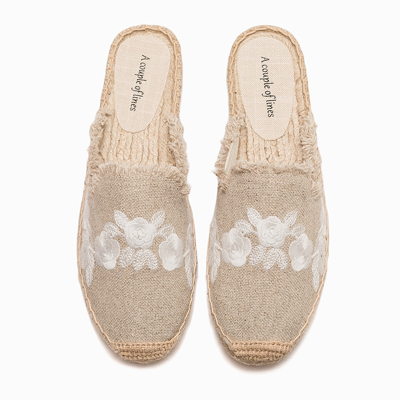 Spring Summer New Straw Slippers with Embroidery