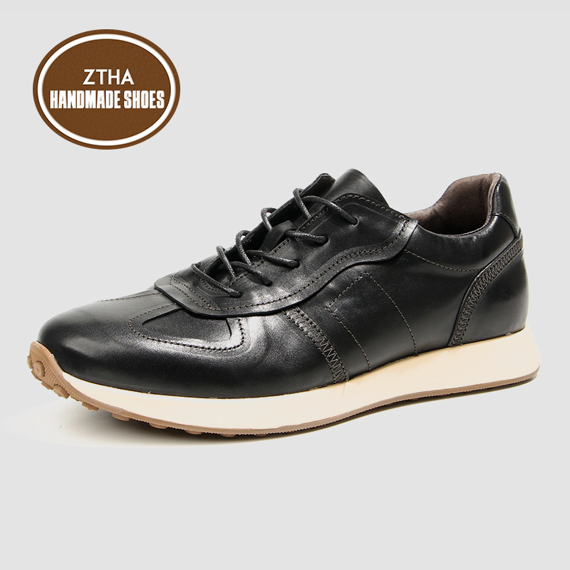 Washed horse leather men's shoes, retro worn-out sports shoes, casual genuine leather men's shoes
