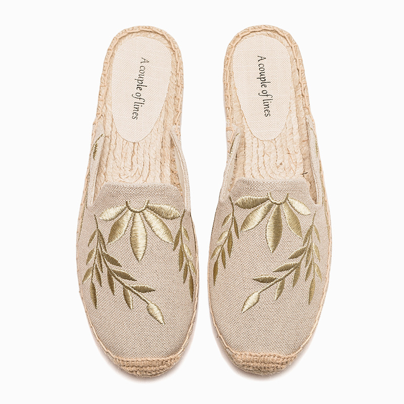 Spring-Summer Linen Embroidery Comfortable Half-Slippers